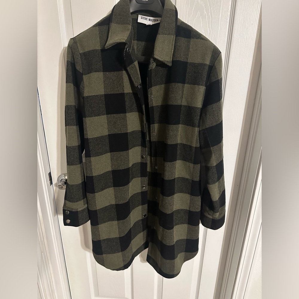 Steve Madden Black and Green Plaid Shirt Jacket